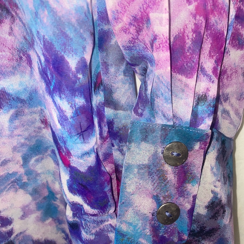 Silk Floral Print Dress Shirt With Ties & Cutout In The Back By Abi Ferrin New - Picture 14 of 16